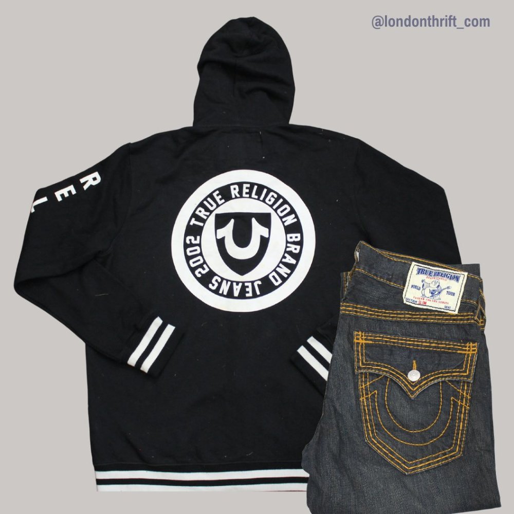 🔥TRUE RELIGION 🔥 BLACK HOODIE & TRIPLE STITCHED JEANS SET